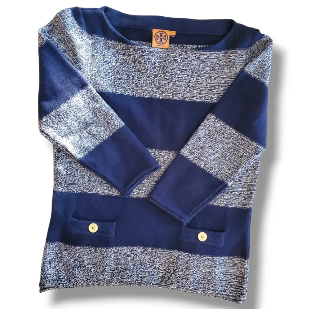 Tory BURCH Cotton & Merino Wool Knit Nautical Stripped Sweater Size Large - Picture 2 of 11